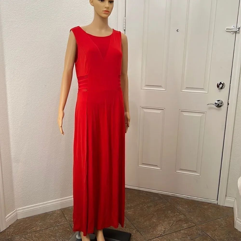 Candalite Petite PXL Sexy Red Maxi Dress Scoop Neck Short Sleeve Mesh Inserts